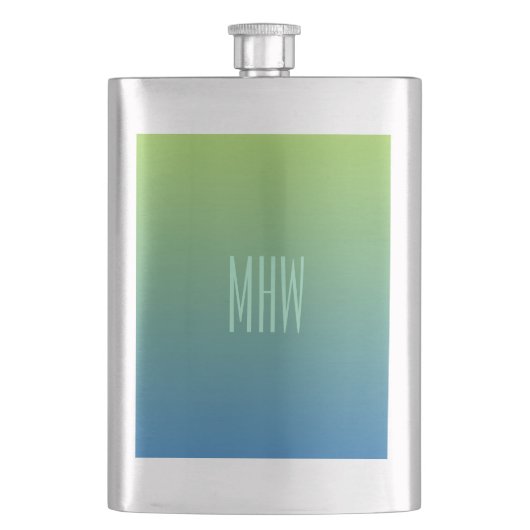 Limoner Blauer Gradient, benutzerdefinierter Monog Flachmann (Vorderseite)