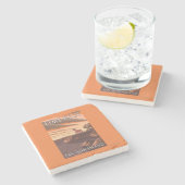 Limoner Brennofen-Leuchtturm-Vintages Reise-Plakat Steinuntersetzer (Seitenansicht)