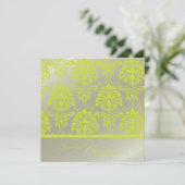 Limoner Damast auf Imitaten Einladung Silber/Hochz (Stehend Vorderseite)