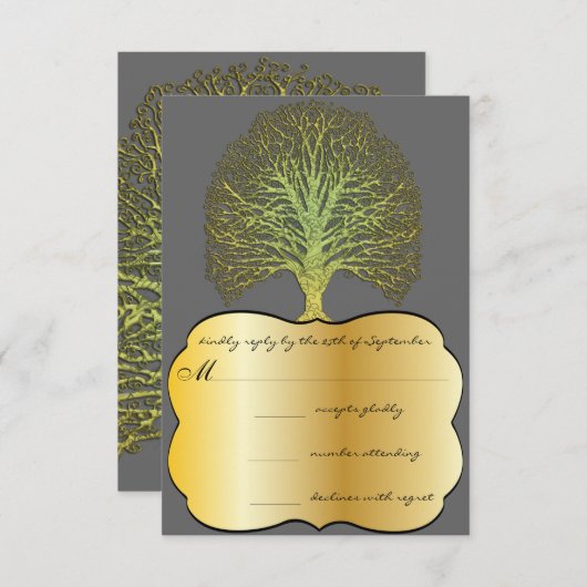 Limoner Goldwirbel-Damaskus-Tree-Hochzeit RSVP (Vorne/Hinten)