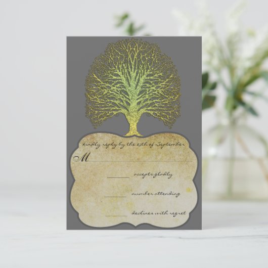 Limoner Goldwirbel-Damaskus-Tree-Hochzeit RSVP (Stehend Vorderseite)