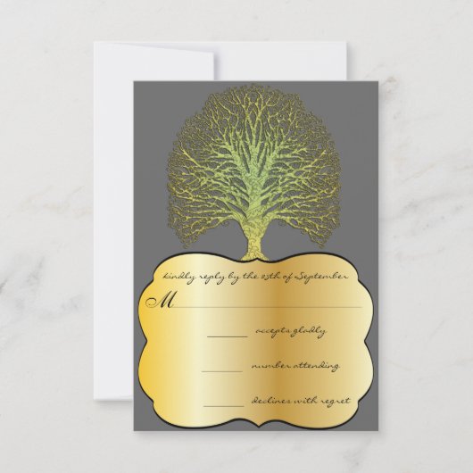 Limoner Goldwirbel-Damaskus-Tree-Hochzeit RSVP Karte (Vorderseite)
