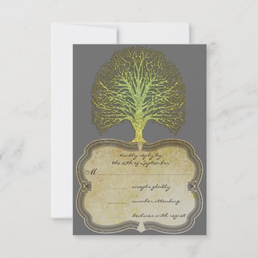 Limoner Goldwirbel-Damaskus-Tree-Hochzeit RSVP Karte (Vorderseite)