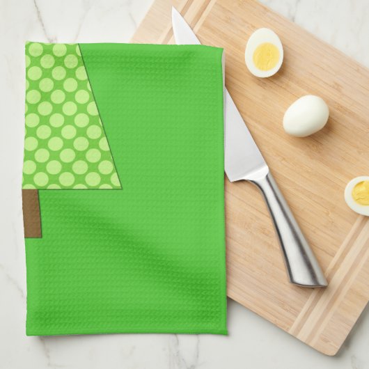 Limoner grüner Polkapunkt moderner Weihnachtsbaum Geschirrtuch (Viertel Falte)