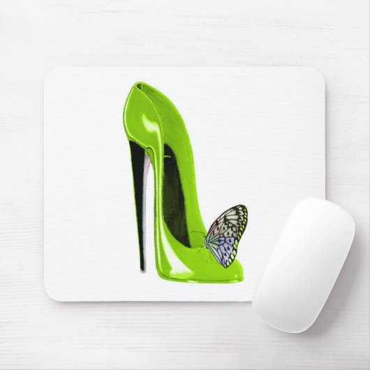 Limoner grüner Stilettschuh und -schmetterling Mousepad (Mit Mouse)