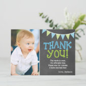 Limoner grüner u. blauer Tafel-Jungen-erster Dankeskarte (Stehend Vorderseite)