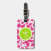Limoner grüner und rosa mit Monogramm Damast-Druck Gepäckanhänger (Vorderseite vertikal)