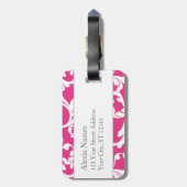Limoner grüner und rosa mit Monogramm Damast-Druck Gepäckanhänger (Rückseite vertikal)