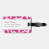 Limoner grüner und rosa mit Monogramm Damast-Druck Gepäckanhänger (Rückseite horizontal)