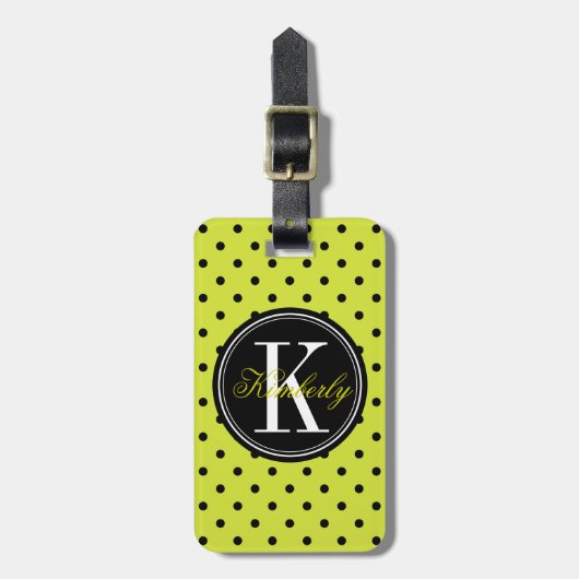 Limoner grüner und schwarzer Polka-Punkt mit Gepäckanhänger (Vorderseite vertikal)
