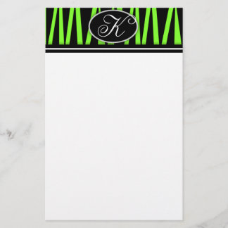 Limoner grüner Zebra Stripes mit Monogramm Briefpapier