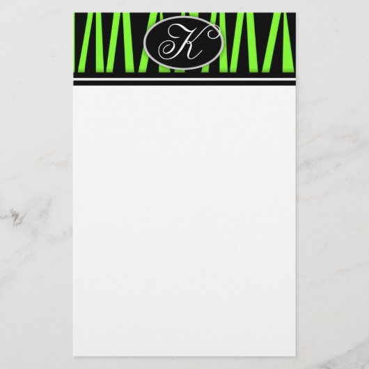 Limoner grüner Zebra Stripes mit Monogramm Briefpapier (Vorderseite)