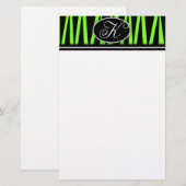 Limoner grüner Zebra Stripes mit Monogramm Briefpapier (Vorne/Hinten)
