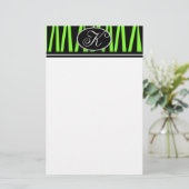 Limoner grüner Zebra Stripes mit Monogramm Briefpapier (Stehend Vorderseite)