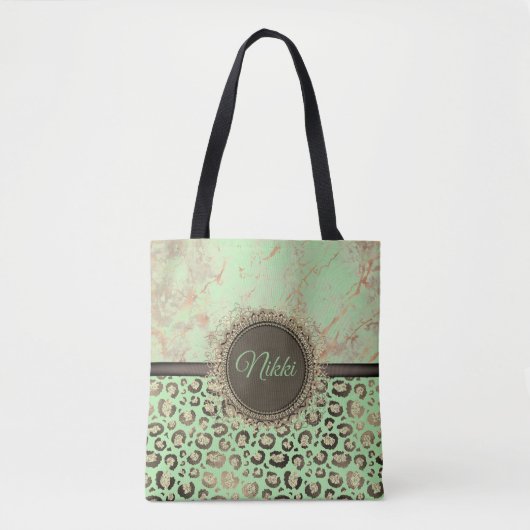 Limoner Marmor Glittery Leopard Personalisiert Tot Tasche (Vorderseite)