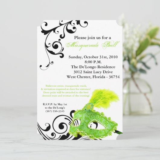 Limoner Maskenball-Maskenkostüm Halloween-Teil Einladung (Stehend Vorderseite)