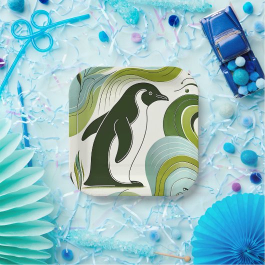 Limoner Olivenpinguin am Blossofer Flora Leaf Pappteller (Party)