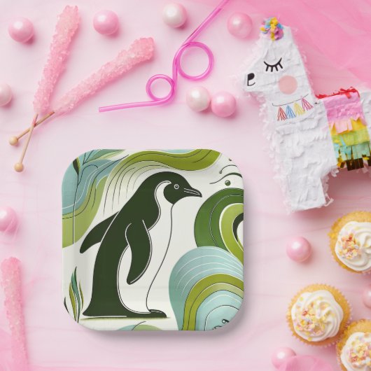 Limoner Olivenpinguin am Blossofer Flora Leaf Pappteller (Party)