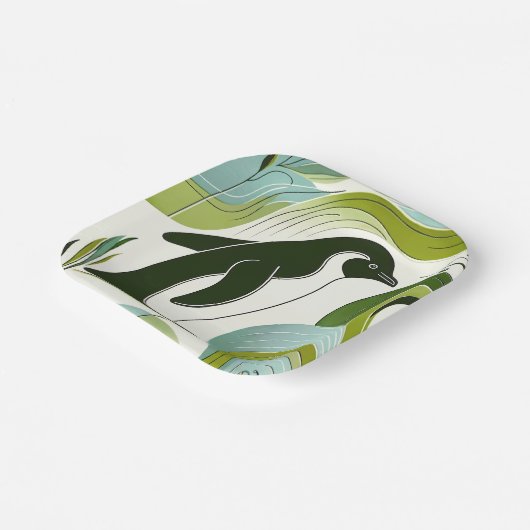 Limoner Olivenpinguin am Blossofer Flora Leaf Pappteller (Gewinkelt)