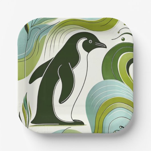 Limoner Olivenpinguin am Blossofer Flora Leaf Pappteller (Vorderseite)