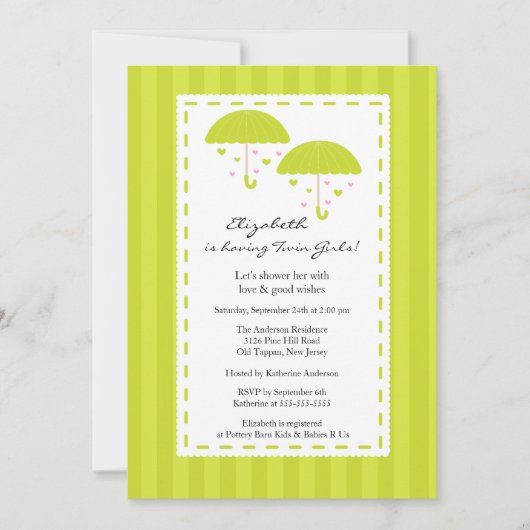 Limoner Regenschirm paart Baby-Dusche Einladung (Vorderseite)