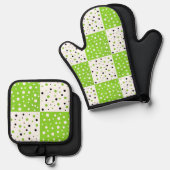 Limoner Schwarz-Weiß-Polka-Dotblock Ofenhandschuh & Topflappen-Set (Vorderseite/Rückseite)