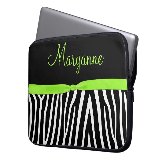 Limoner schwarzer Zebra-Limones Band-Monogramm Laptopschutzhülle (Vorderseite Links)