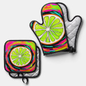Limoner Slice Pop Art Ofenhandschuh & Topflappen-Set (Vorderseite/Rückseite)