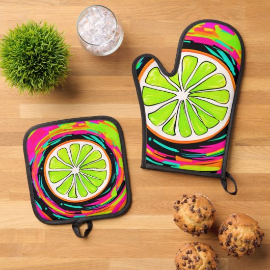 Limoner Slice Pop Art Ofenhandschuh & Topflappen-Set (Oben Unten)