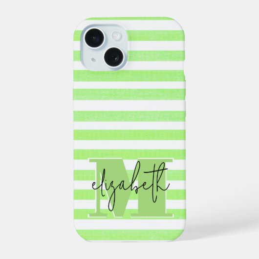 Limoner Streifen Mit Monogramm iPhone 15 Hülle (Rückseite)