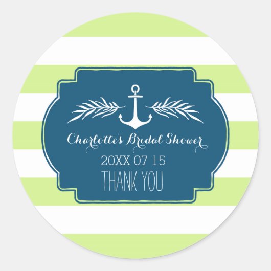 Limones Blue Stripe Nautical Brautparty Tag Runder Aufkleber (Vorderseite)