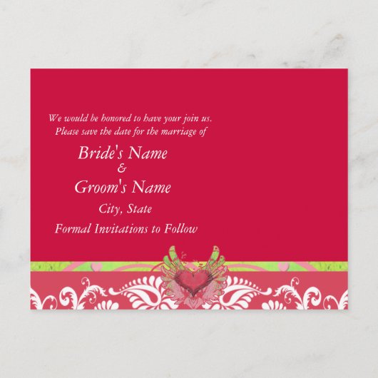 Limones Flügeldraht weißer Damast auf tiefer Himbe Ankündigungspostkarte (Rückseite)