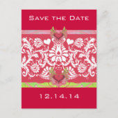 Limones Flügeldraht weißer Damast auf tiefer Himbe Ankündigungspostkarte (Vorderseite)