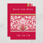 Limones Flügeldraht weißer Damast auf tiefer Himbe Ankündigungspostkarte (Vorne/Hinten)