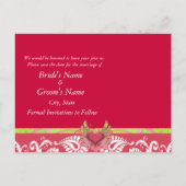 Limones Flügeldraht weißer Damast auf tiefer Himbe Ankündigungspostkarte (Rückseite)