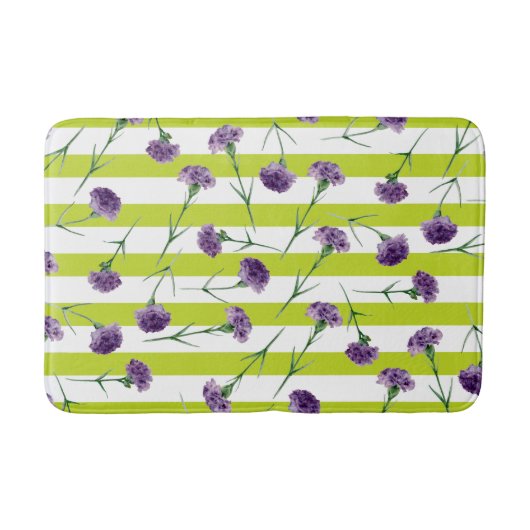 Limones Grün Stripes lila Gartennelken-Muster Badematte (Vorderseite)