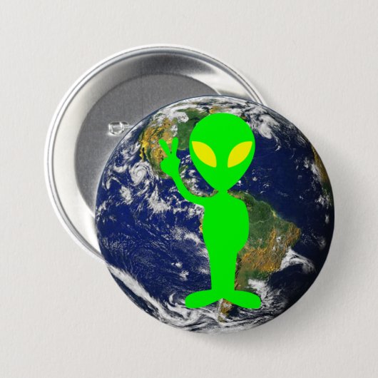 Limones grünes Friedenszeichen-alien u. Erdrunder Button (Vorne & Hinten)