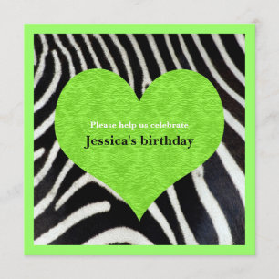 Limones grünes Herz mit Zebra-Druck-Party Einladung