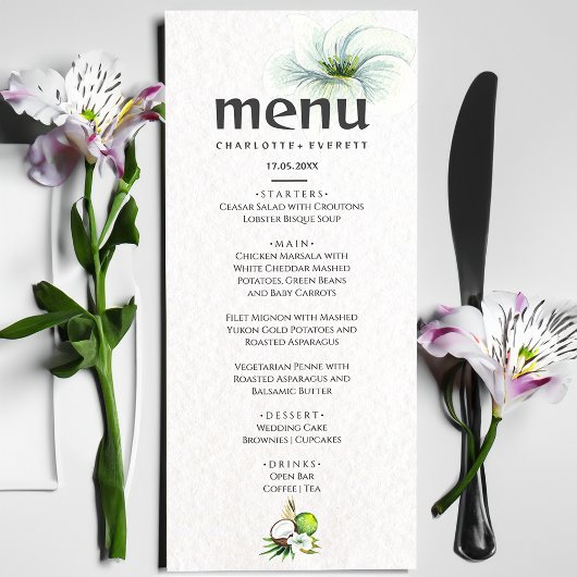 Limones Hochzeitsmenü aus dem tropischen Hawaii Menükarte