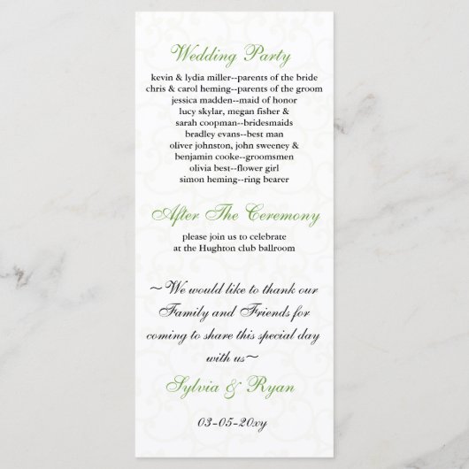 Limones Hochzeitsprogramm Programm (Rückseite)