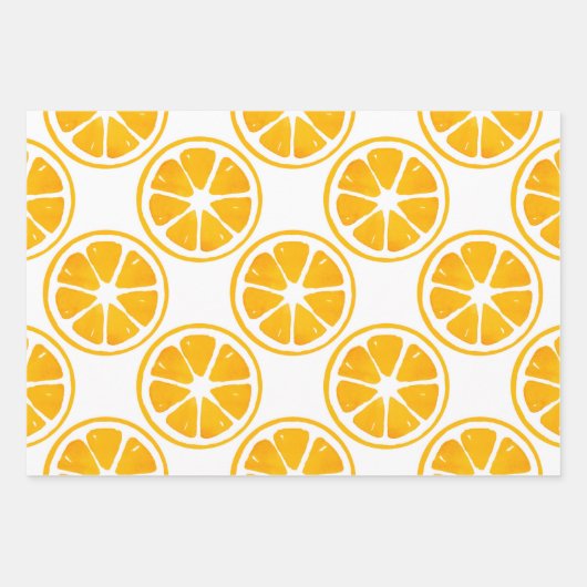 Limones Orangefarbenes Muster für Wasserfarben Geschenkpapier Set (Vorderseite)
