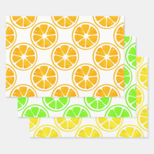 Limones Orangefarbenes Muster für Wasserfarben Geschenkpapier Set