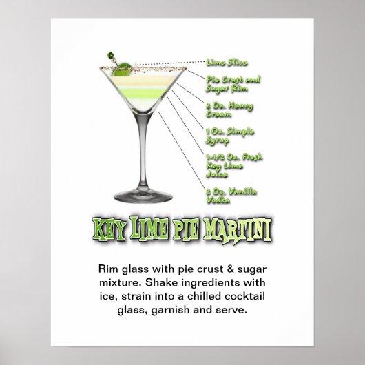 Limones Pie Martini Cocktail Rezept Art 16 "x20" Poster (Vorne)