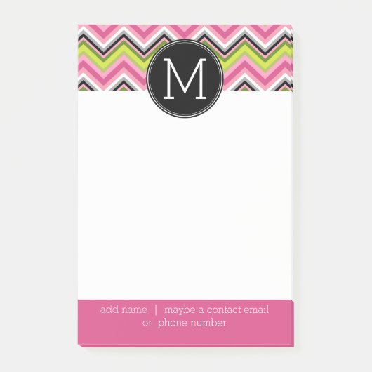 Limones und Zickzack Muster, rosa, schwarz Post-it Klebezettel (Vorderseite)