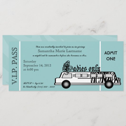 Limousine Junggeselinnen-Abschied Pass Einladung (Vorne/Hinten)
