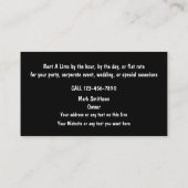 Limousinen-Mietservice Visitenkarte (Rückseite)