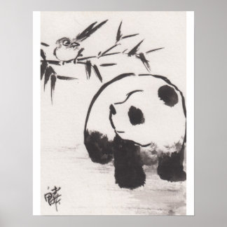Lin Lis Art Print Panda und Bird 13090105 Poster