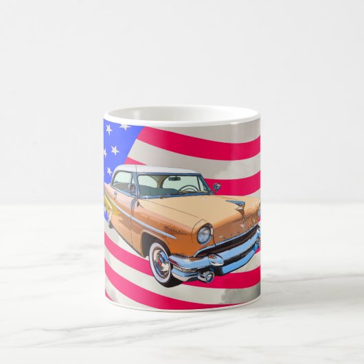 Lincoln 1955 Capri mit amerikanischer Flagge Kaffeetasse (Mittel)