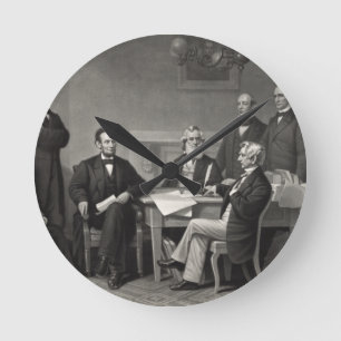 Lincoln beim Lesen der Emanzipationsproklamation Runde Wanduhr