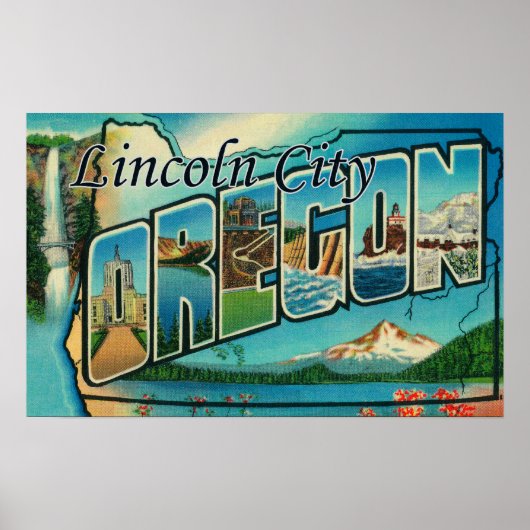 Lincoln City, Oregon - Große Briefmarkenszenen Poster (Vorne)